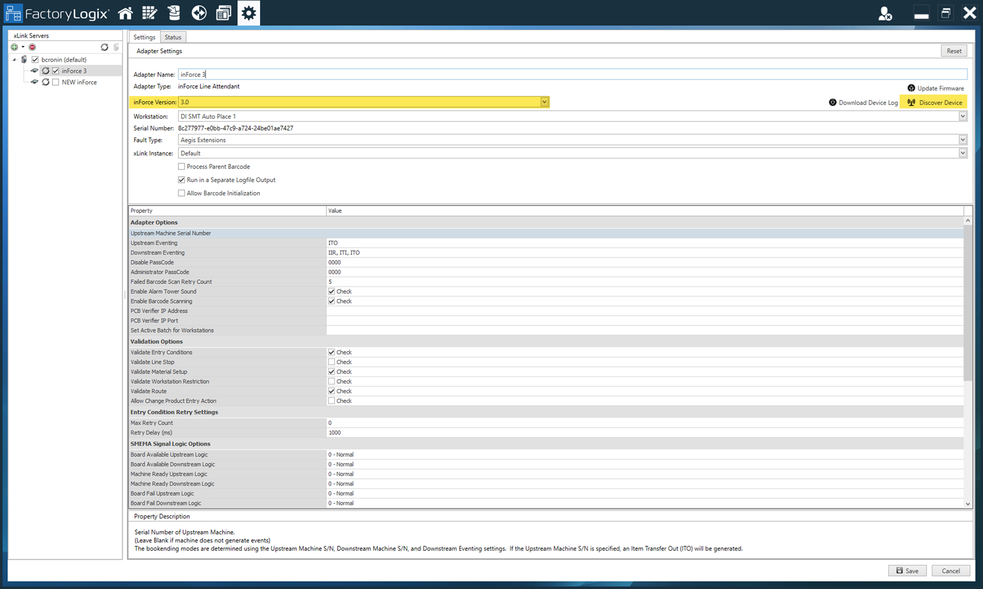 inForce 3 - xLink Adapter Settings