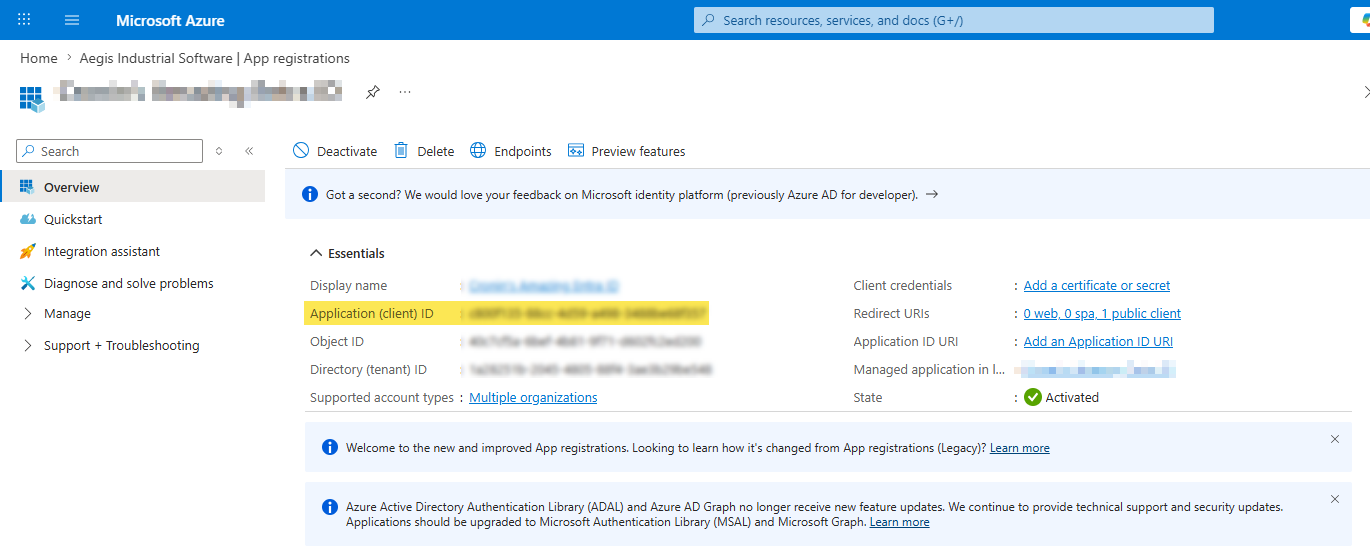 Client ID value - your administrator must create a new app registration