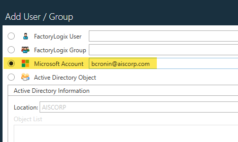Add the user's email address next to Microsoft Account