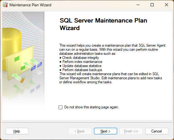 SQL Server Maintentance Wizard Home page
