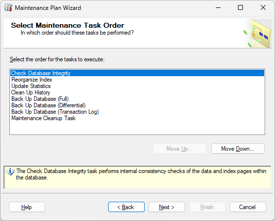 Select Maintenance Task Order dialog
