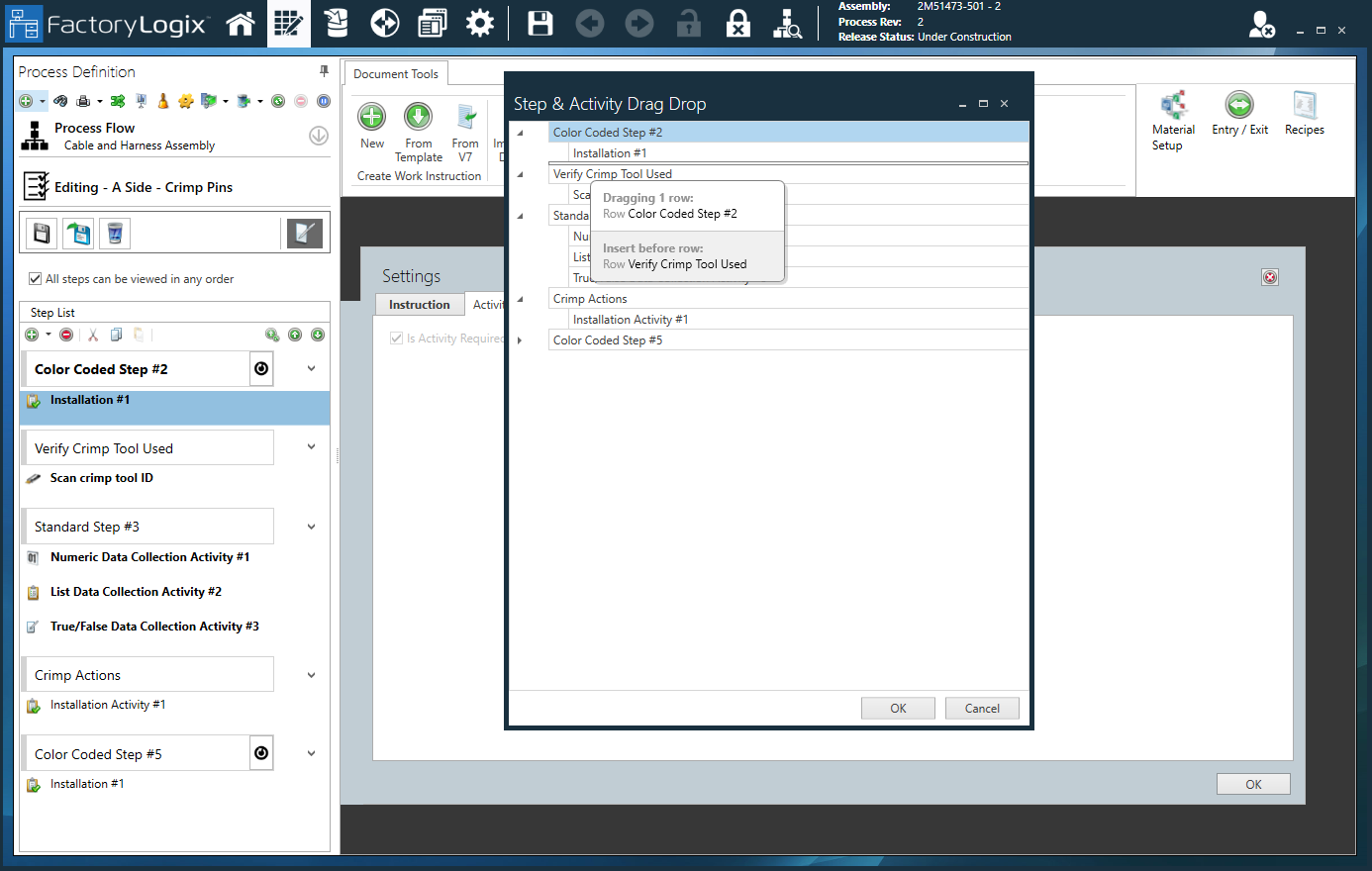 Step and Activity Drag and Drop dialog