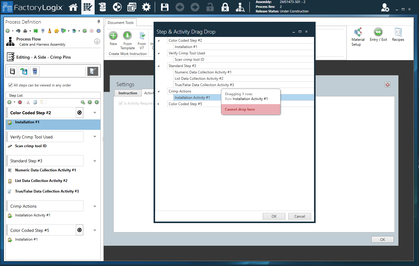 Step and Activity Drag and Drop dialog