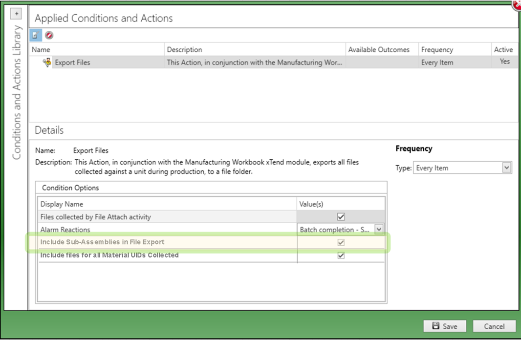 Export Files exit action - Applied Conditions and Actions details.png