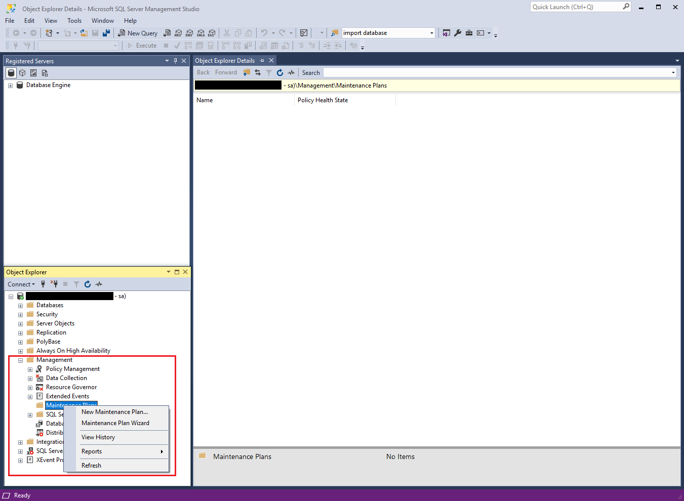 Create New DB Maintenance Plan in SQL Studio