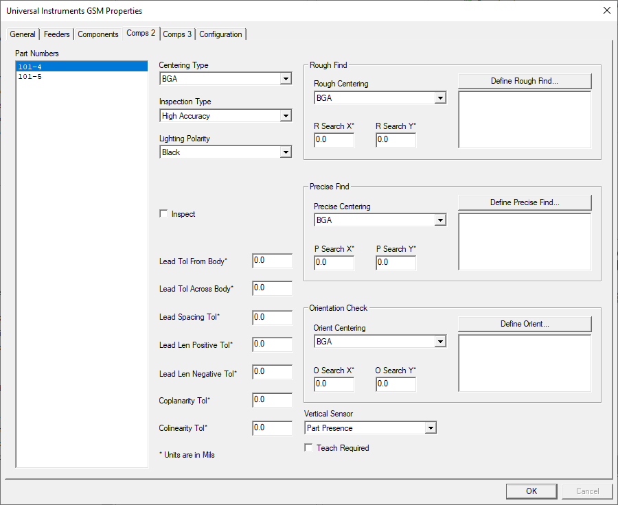 Universal Properties dialog CI2 format - Comps2 tab