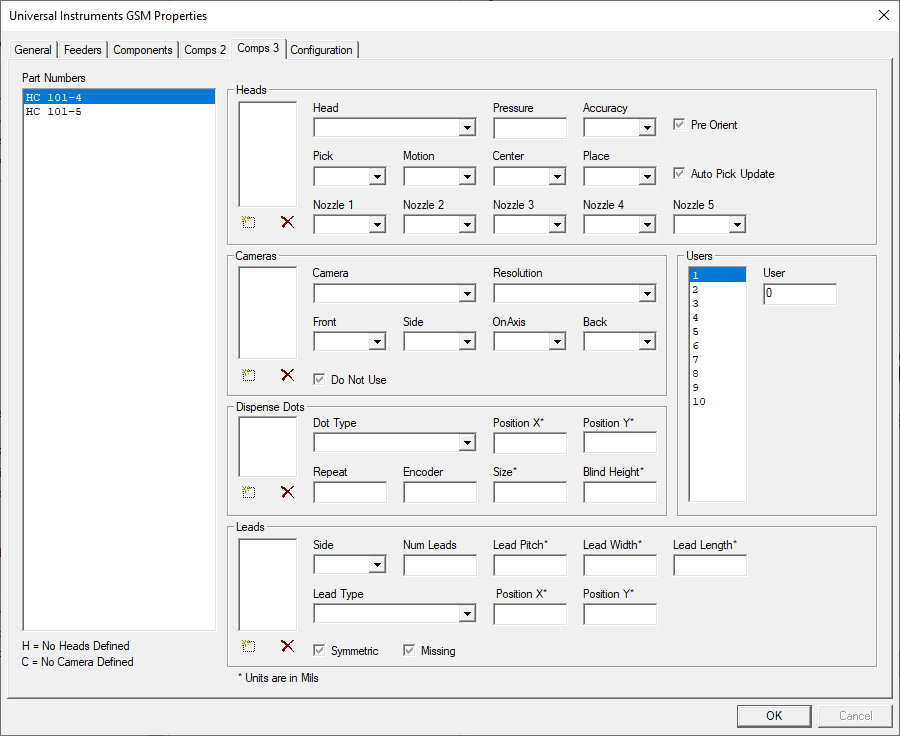 Universal Properties dialog CI2 format - Comps3 tab