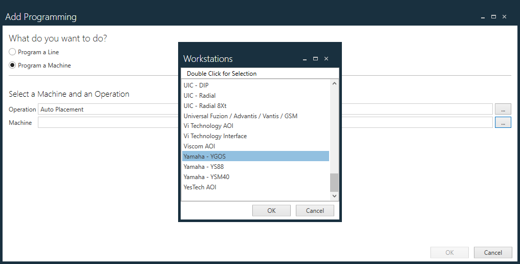 Select a machine from the list
