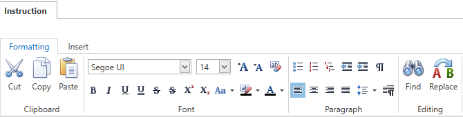 Formatting tab toolbar