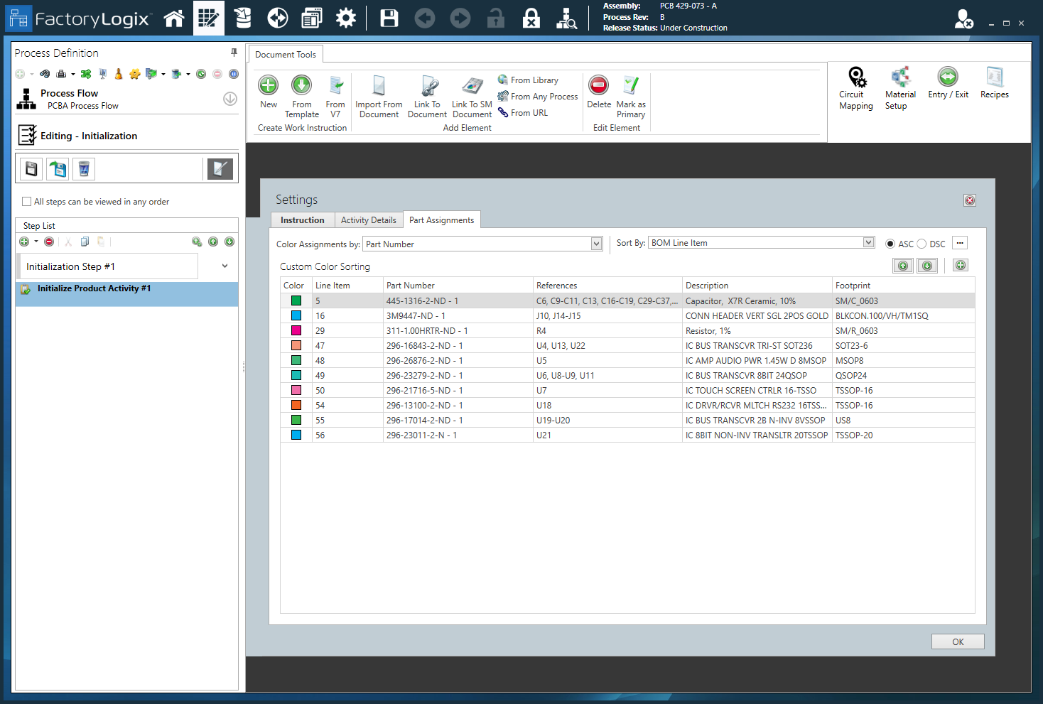 Initialization Activity - Color Coded Part Assignments