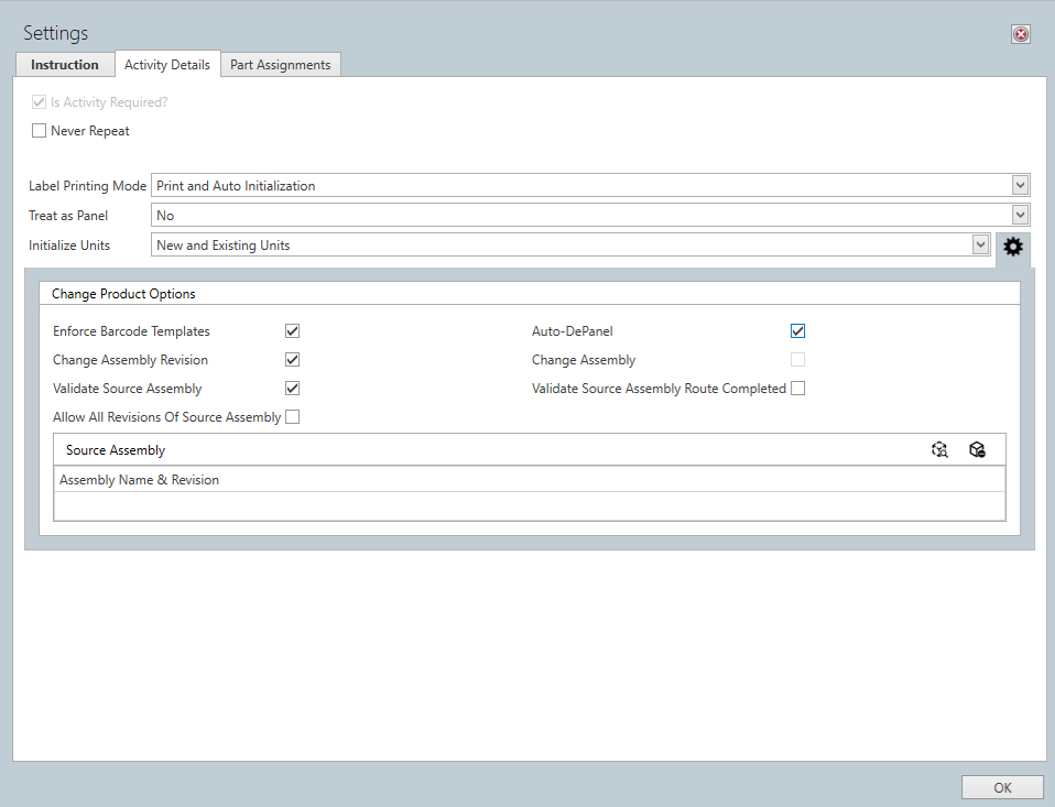 Initialization Activity Details - Change Product Options