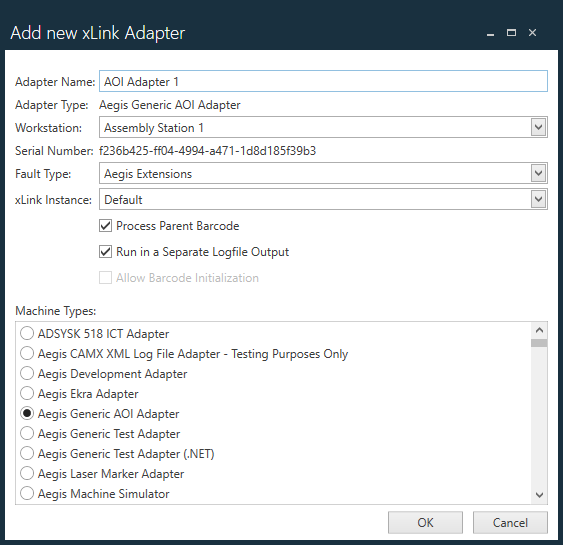 Add new xLink Adapter dialog