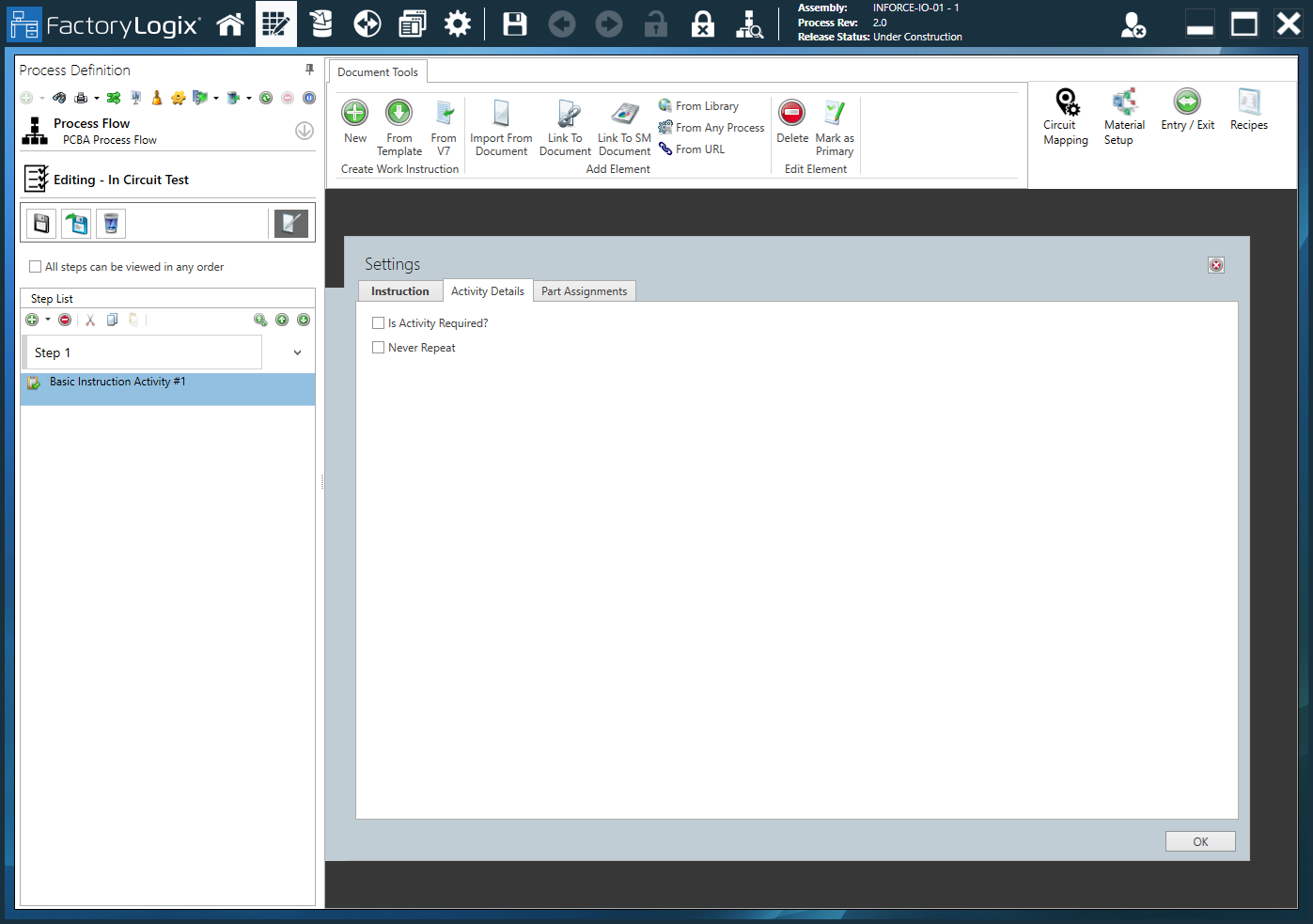 Basic Instruction Activity - Activity Details tab