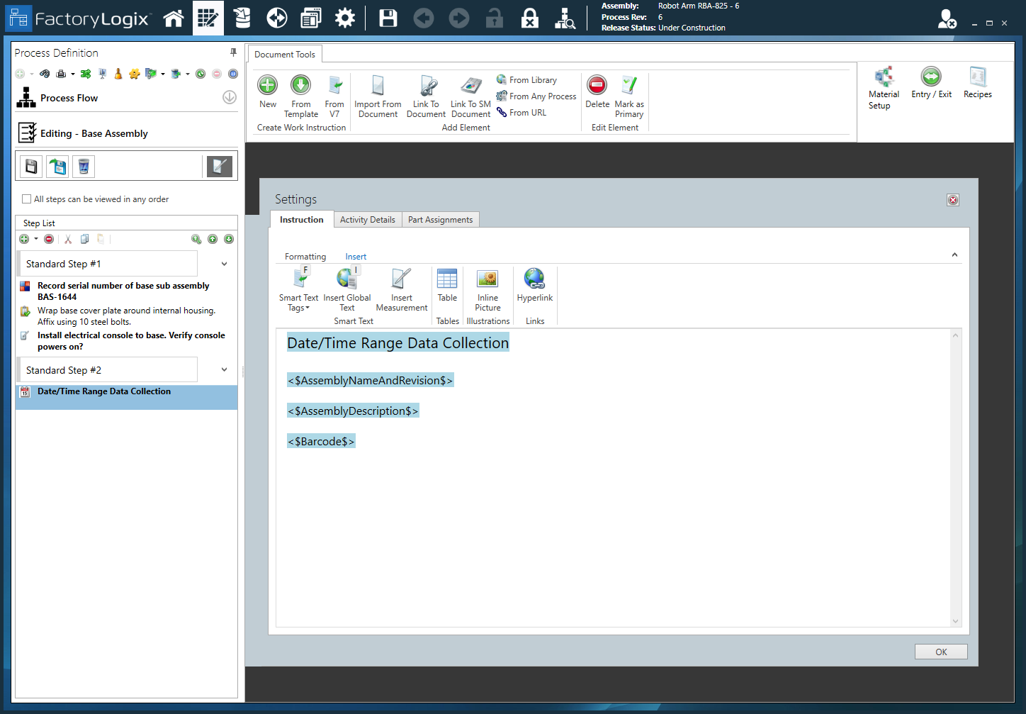 Date time range collection activity - Insert tab