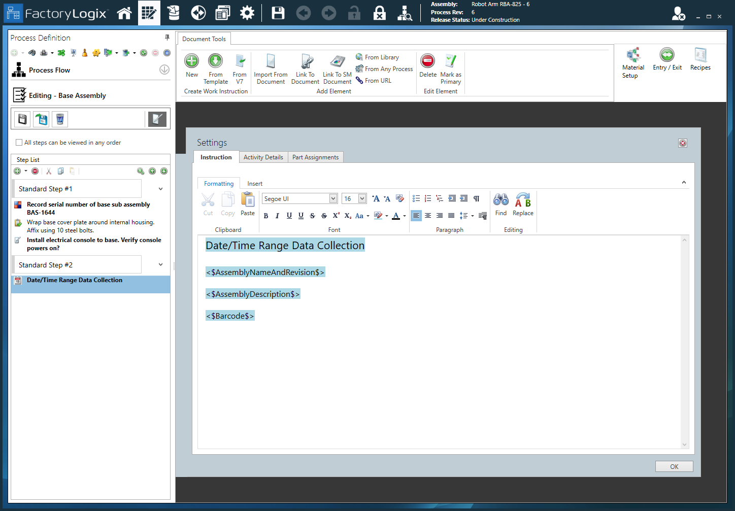 Date time range collection activity