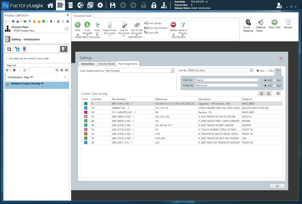 Initialization Activity - Color Coded Part Assignments