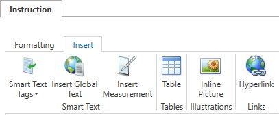 Insert tab toolbar