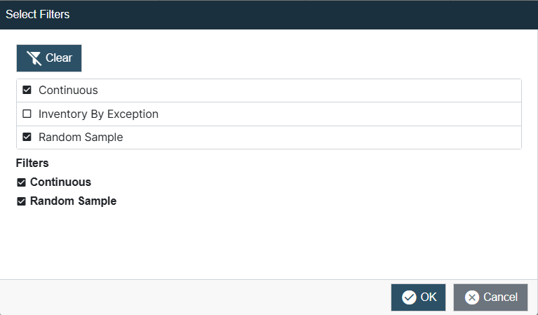 Select Filters dialog example