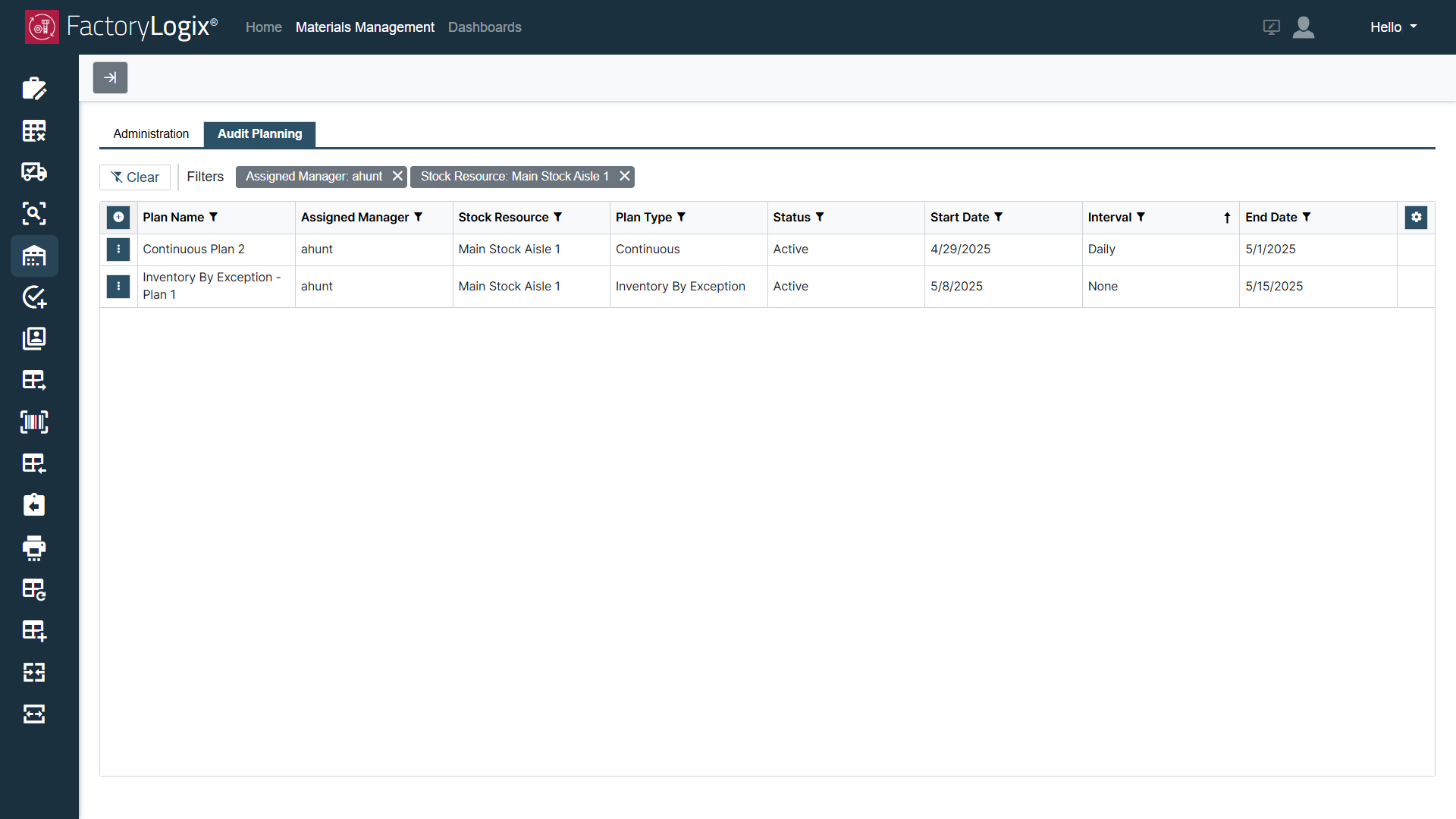 Show Filters example