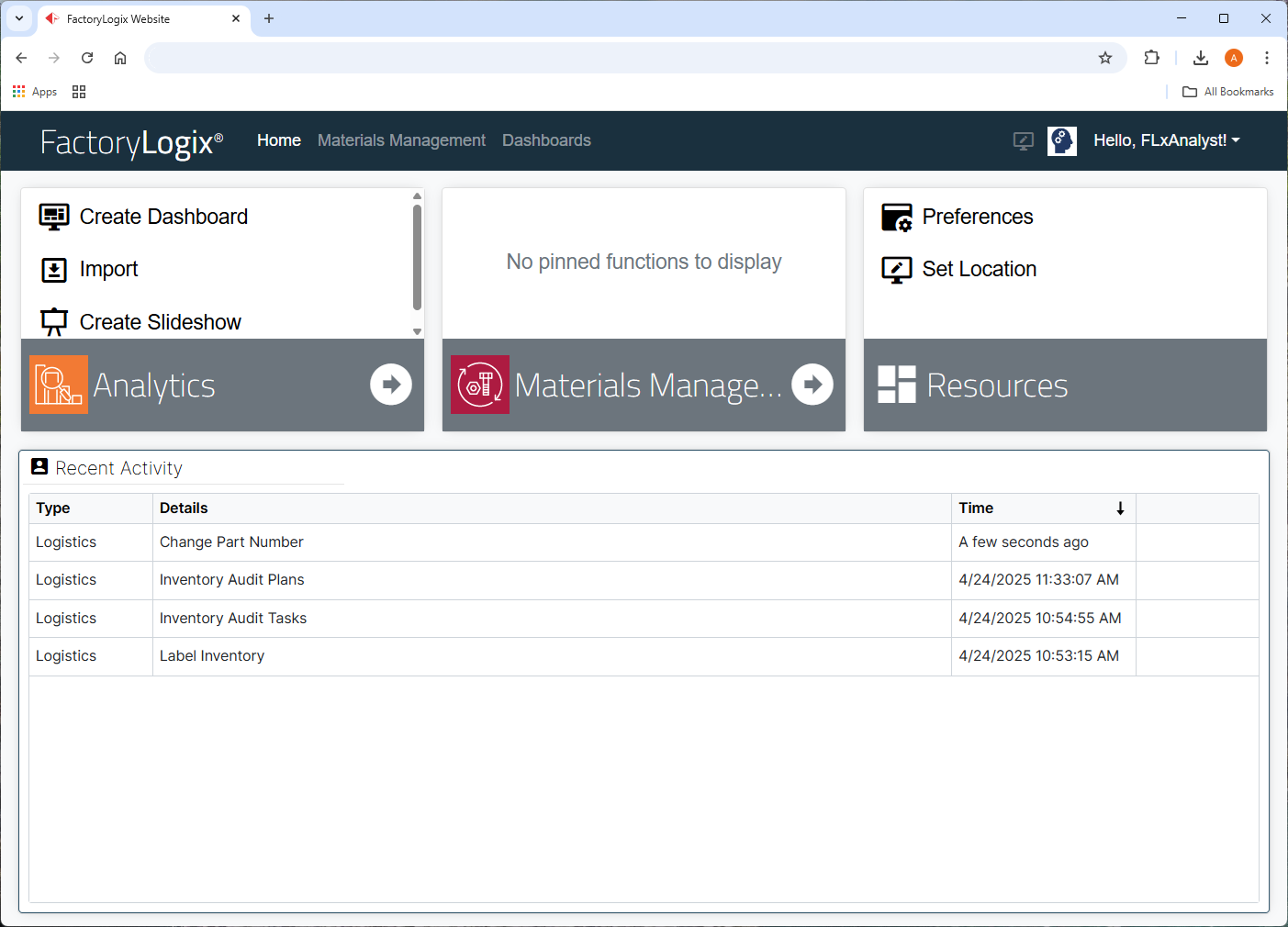 Log into the FactoryLogix website