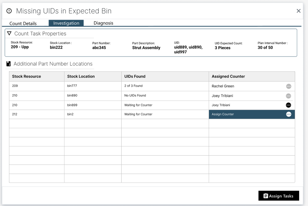 Count Discrepancy screen - Reason 2 - Investigation tab