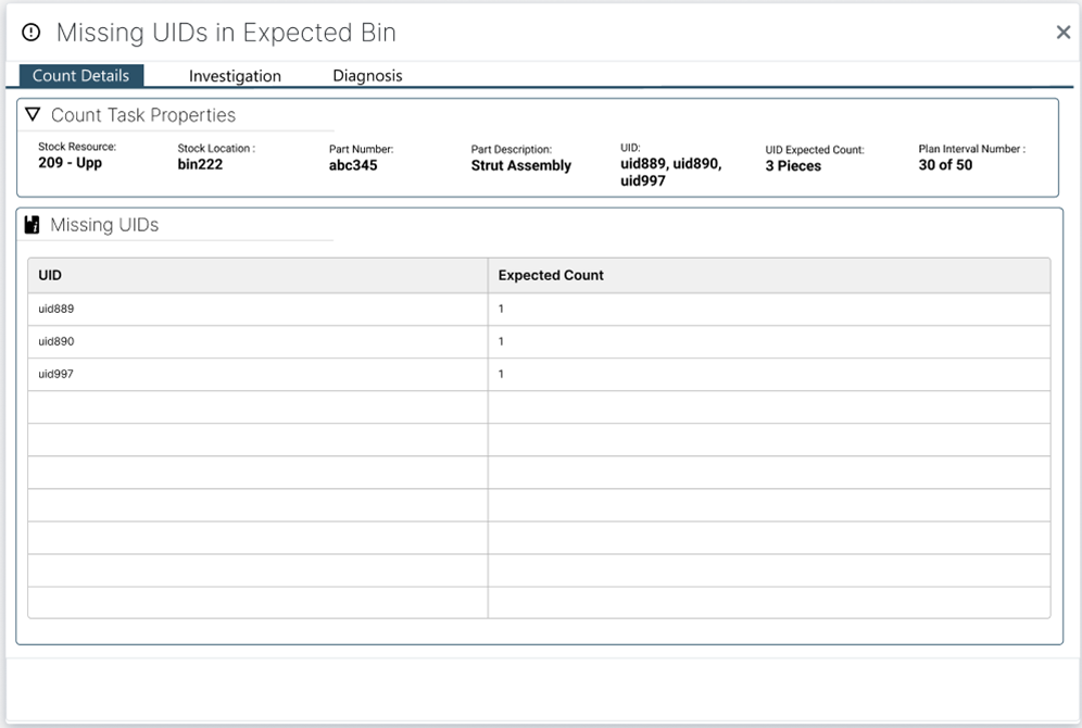 Count Discrepancy screen - UID Missing in Expected Bin Location