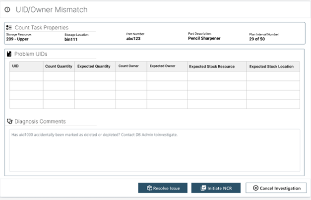 Count Discrepancy screen - Reason 7 - UID Owner Mismatchpng