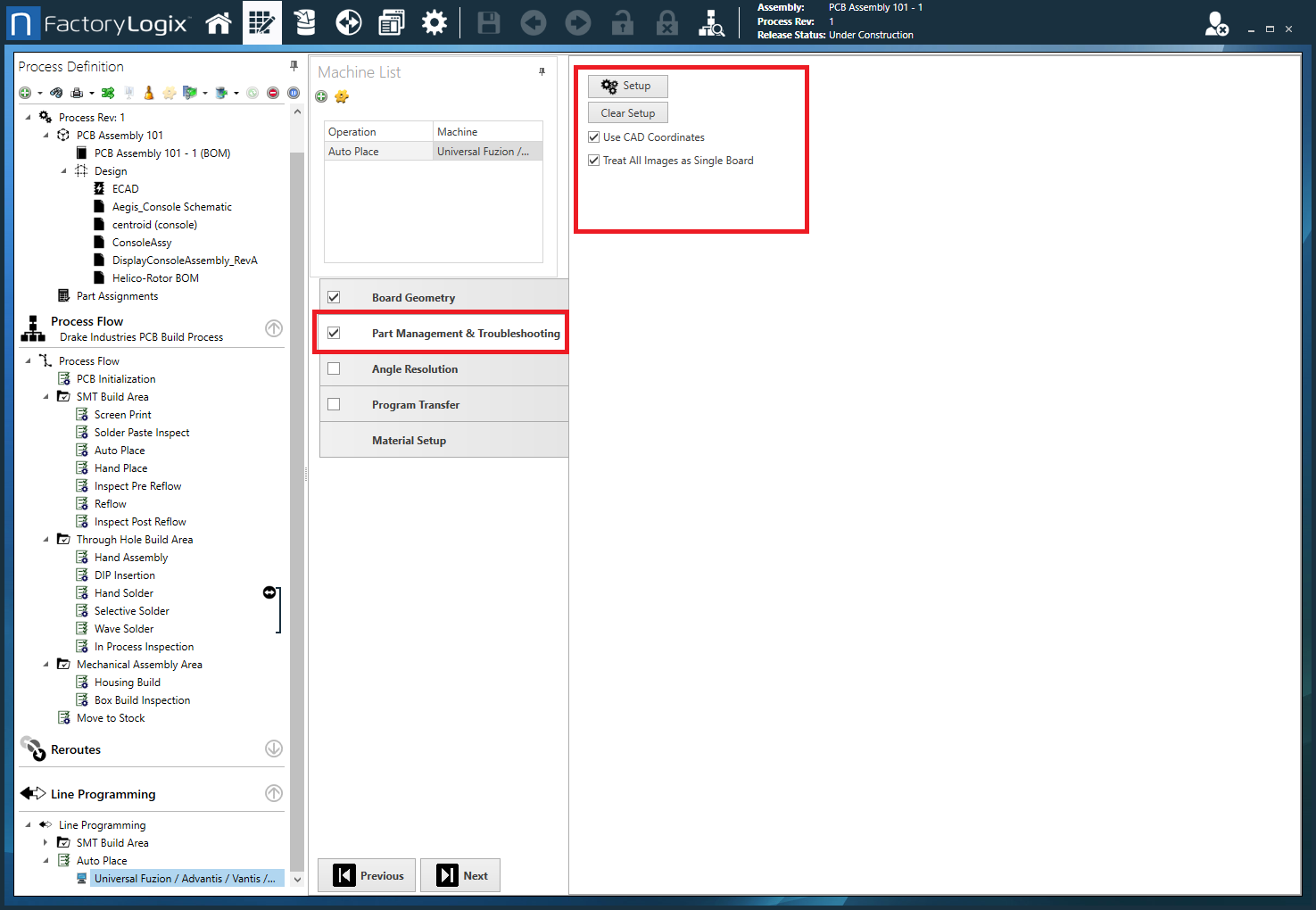 Universal Setup Machine - Part Management and Troubleshooting