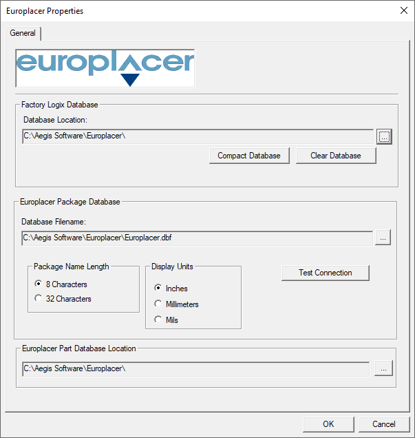 Europlacer Properties dialog
