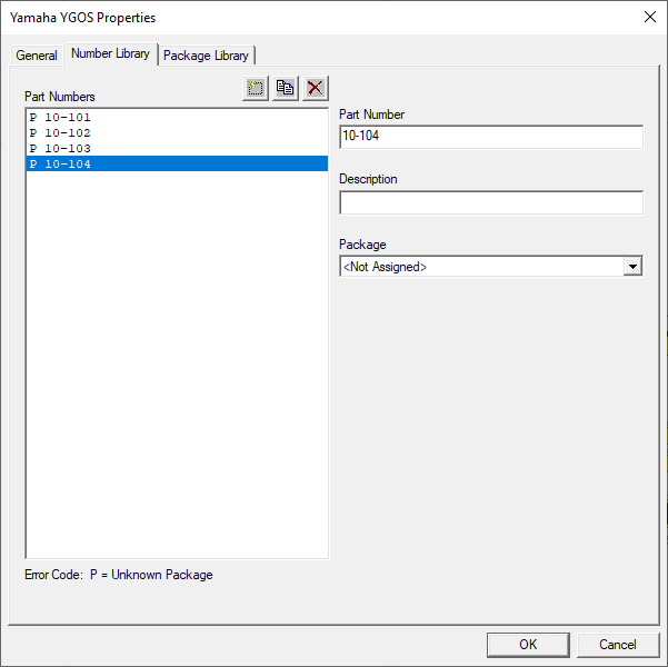 Yamaha Properties dialog - Number Library tab