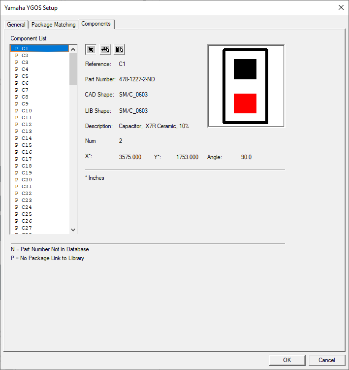 Yamaha Setup dialog - Components tab