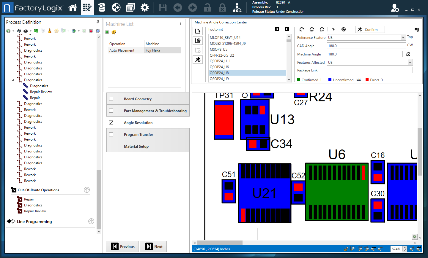 Validate machine placement angles for selected parts