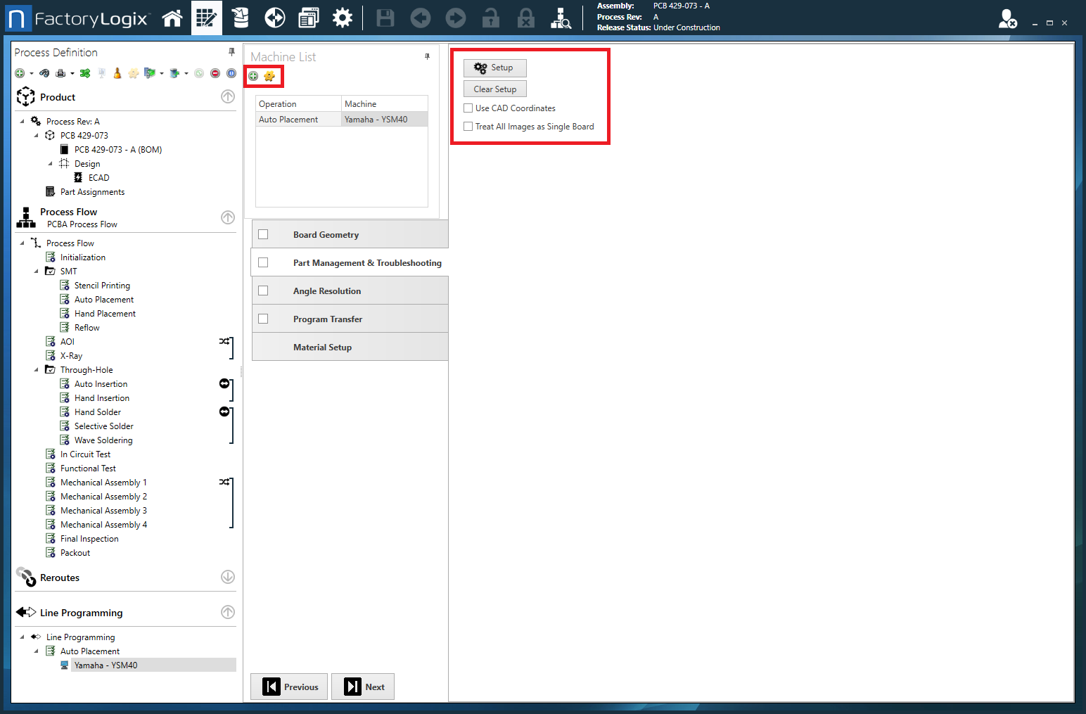 Yamaha - machine Properties and Setup buttons