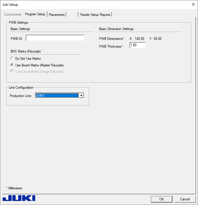 Juki Setup dialog - Program Setup tab
