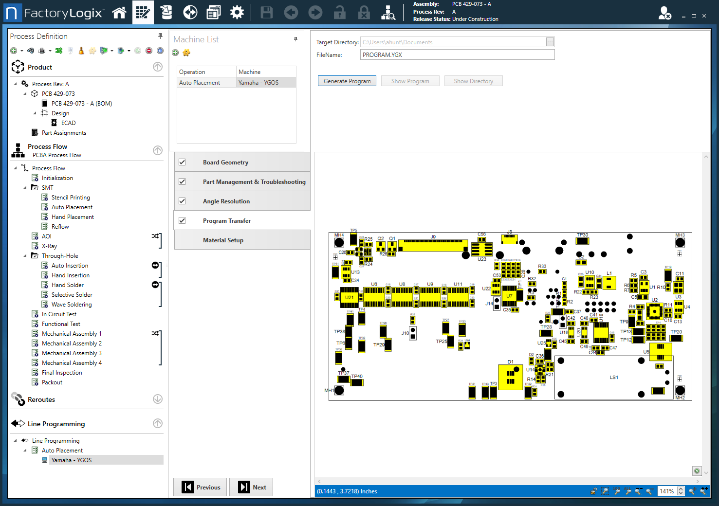 Select Generate Program to create the machine program