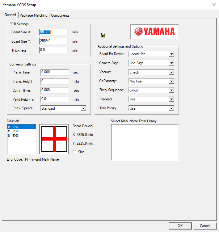 Yamaha Setup dialog - General tab