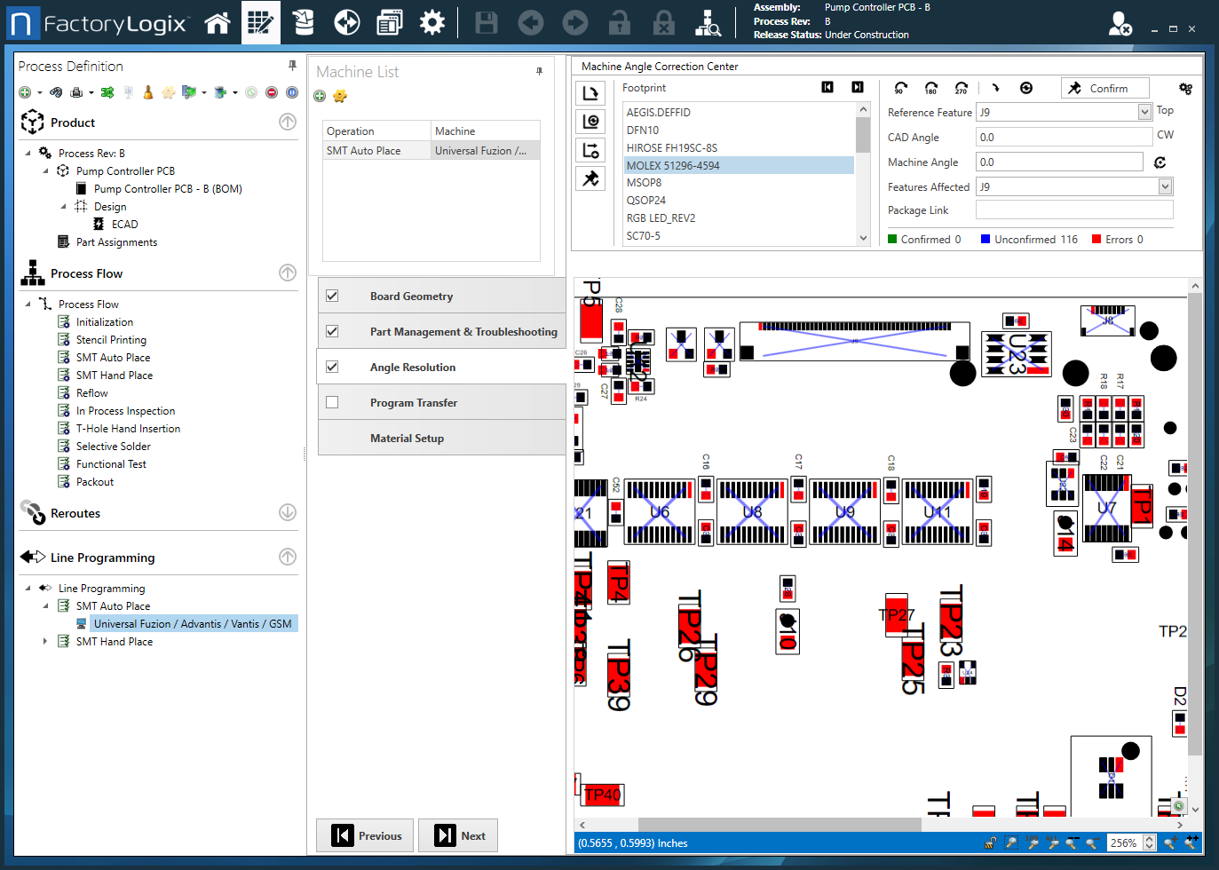 Universal Angle Resolution section - Machine List window