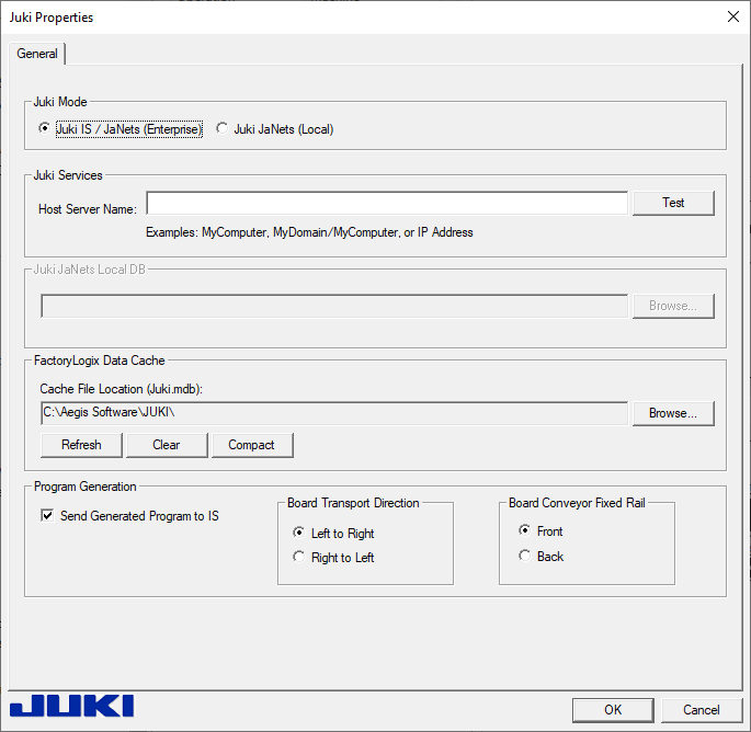 JUKI Properties dialog - General tab