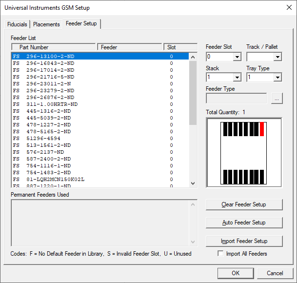 Universal Setup dialog - Feeder Setup tab