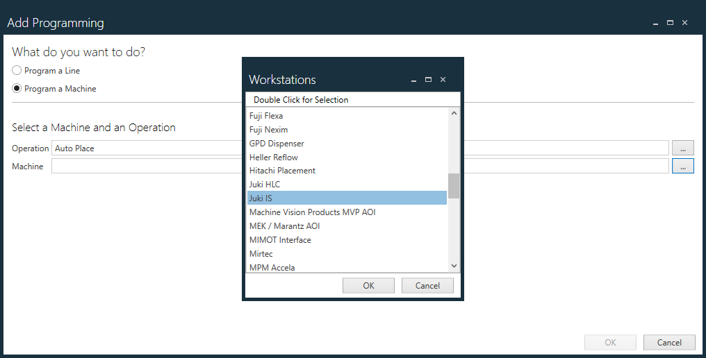 Add Programming dialog - JUKI IS