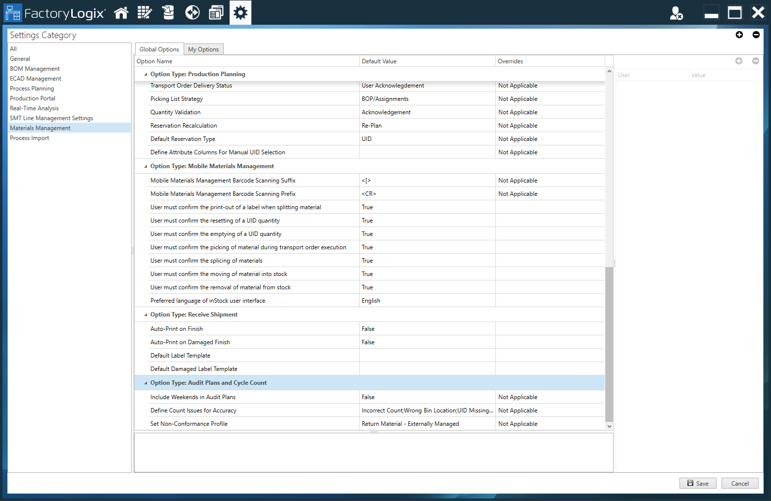 Inventory auditing global options