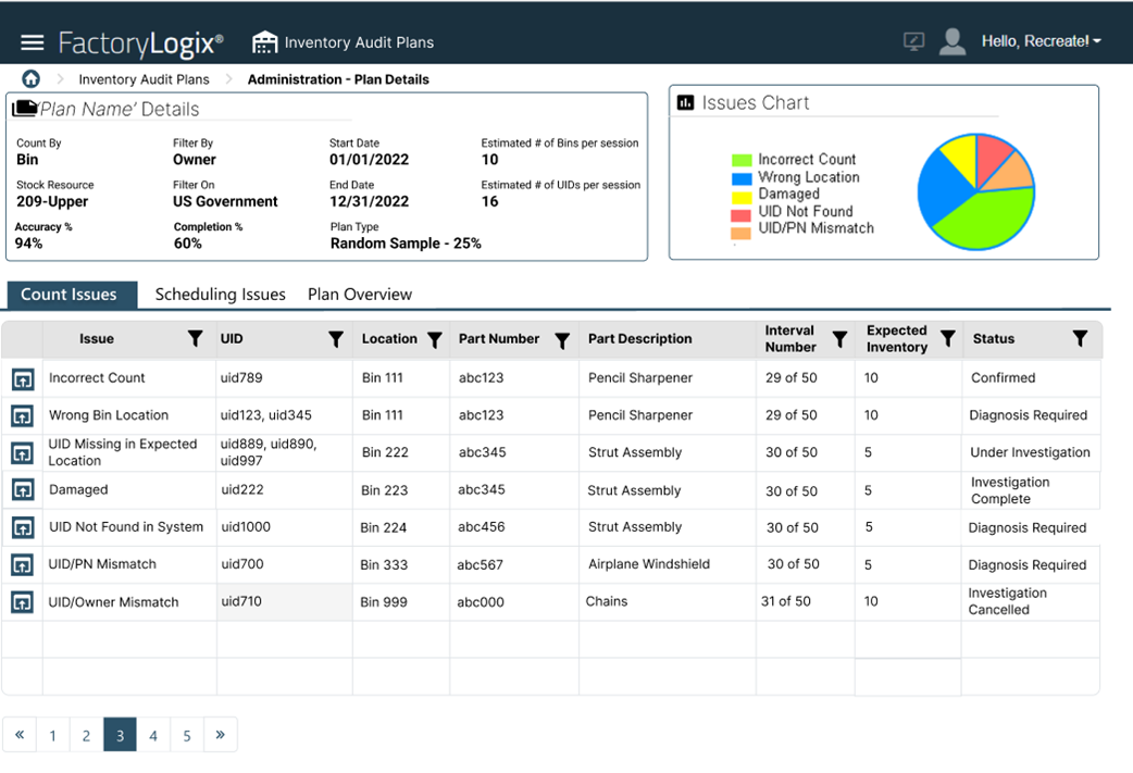 Plan Details and Issues window