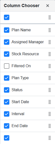 Column Chooser selections