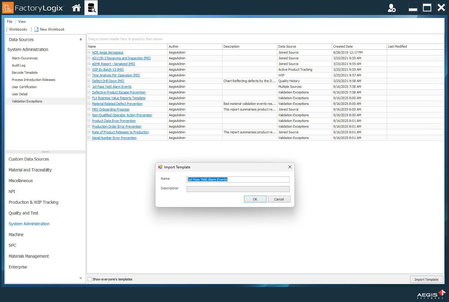 Import a data set template