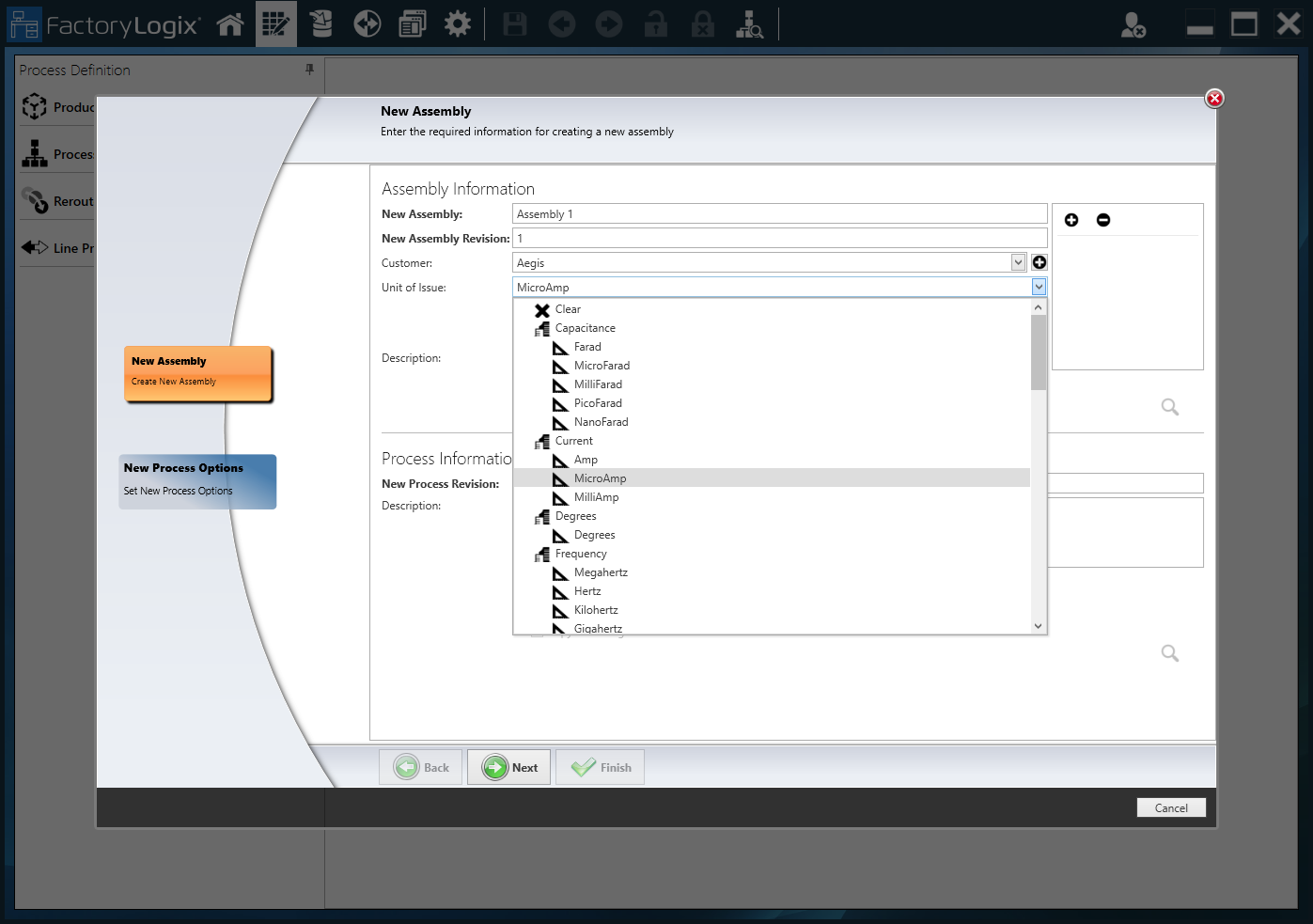 Specify a Unit of Issue for a new assembly