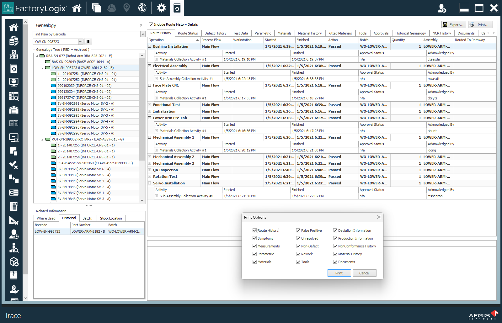 Traceability - printing options