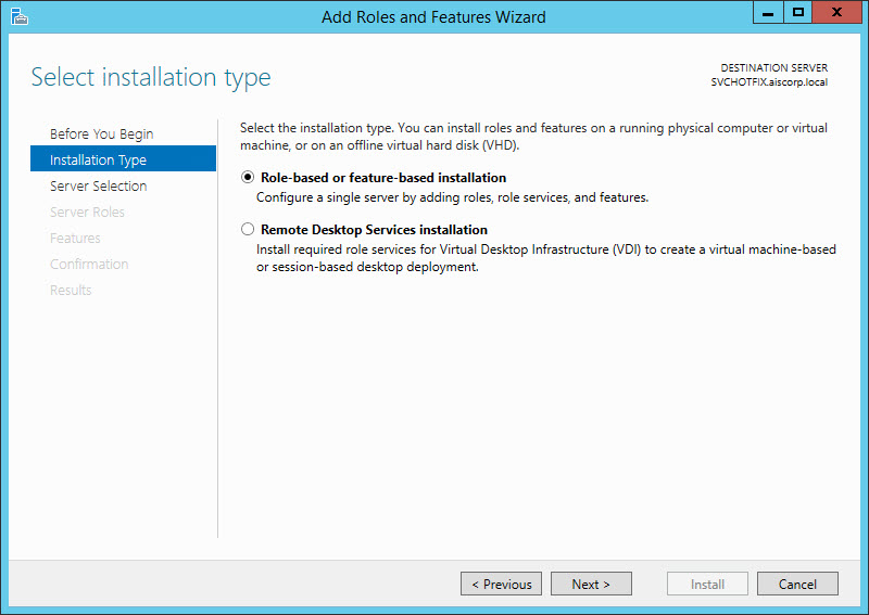 Select installation type page